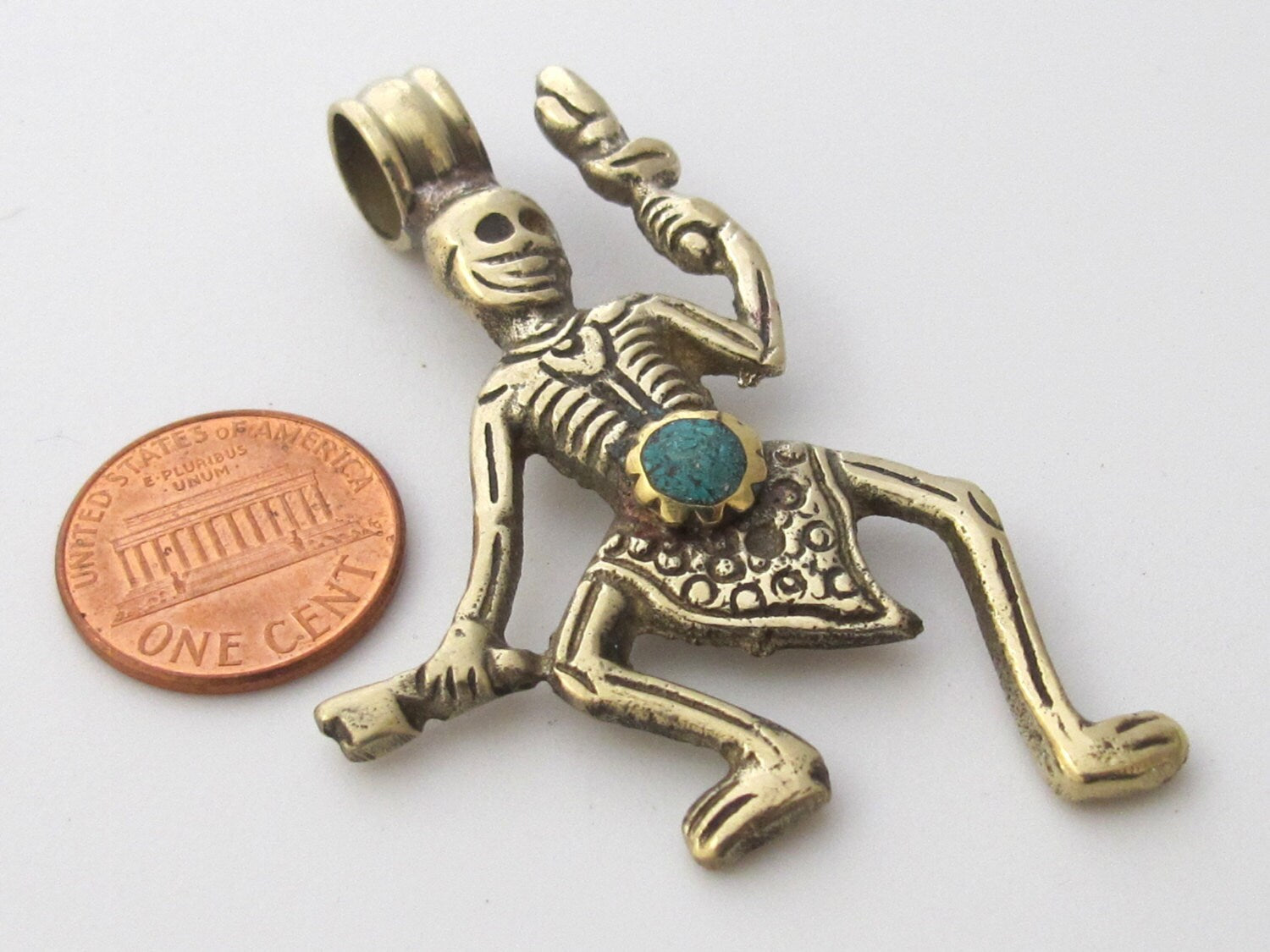 Tibetan antiqued silver finish Skeleton Pendant | Turquoise Inlay Gothic Tribal Charm | Nepal Pendant PM139
