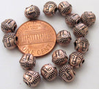 Small size reversible Tibetan Buddha copper tone color metal beads - 4 beads - BD422