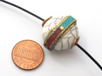Tibetan White crackle resin bead with turquoise and inlay - 1 bead - BD423