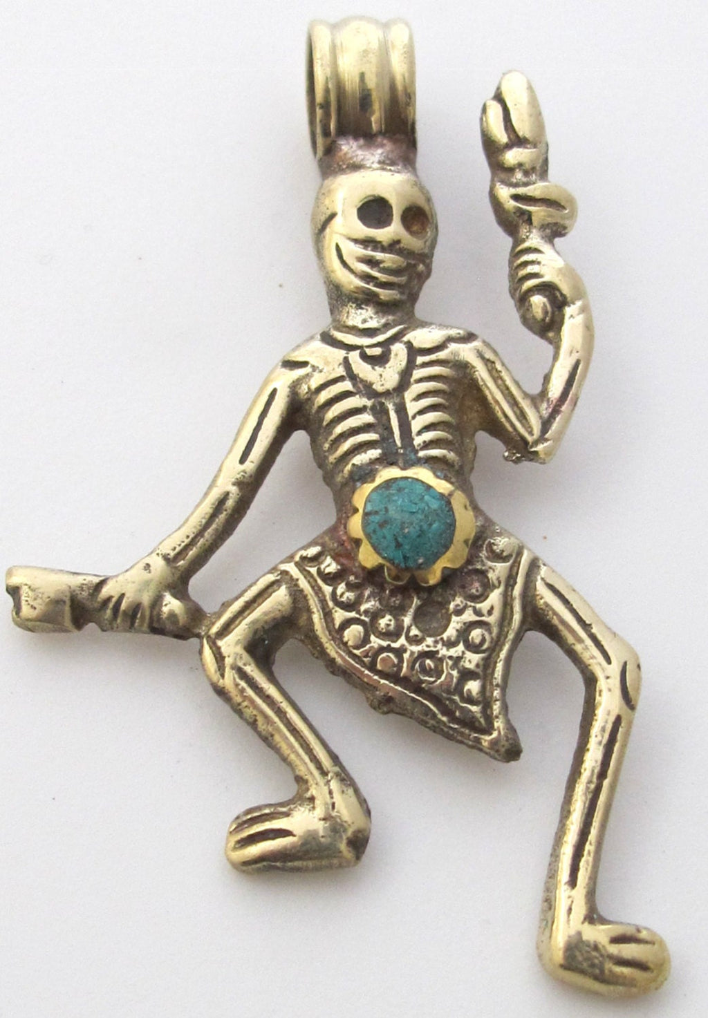 Tibetan antiqued silver finish Skeleton Pendant | Turquoise Inlay Gothic Tribal Charm | Nepal Pendant PM139