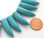 Turquoise color magnesite tooth horn shape gemstone beads - 10 beads - GM232