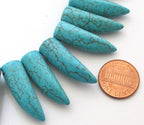 Turquoise color magnesite tooth horn shape gemstone beads - 10 beads - GM232