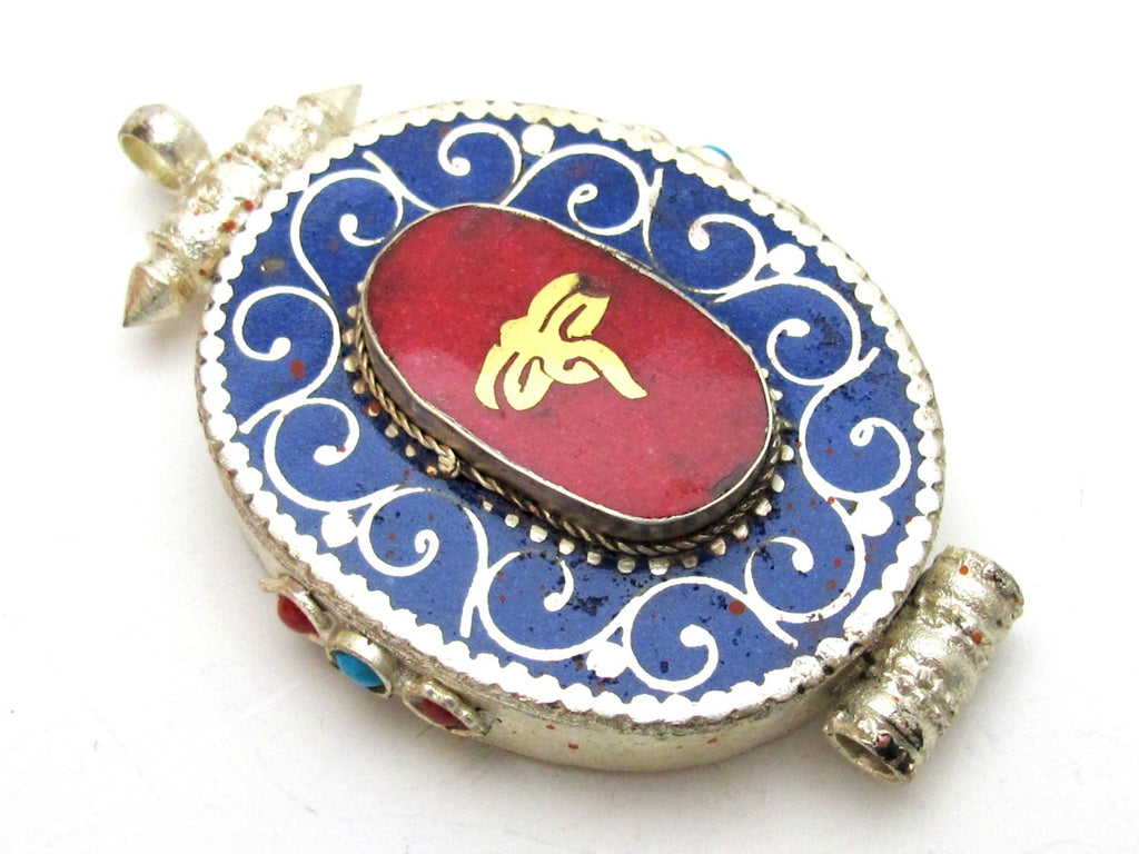 Large Size Tibetan Ghau prayer box buddha eye pendant with lapis inlay - PM143A