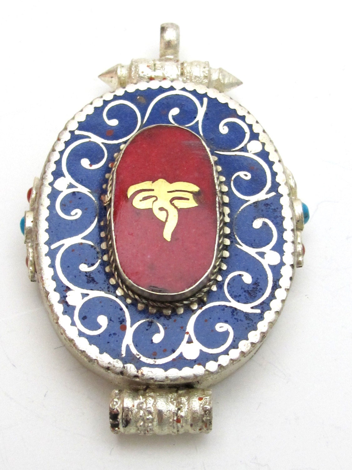 Large Size Tibetan Ghau prayer box buddha eye pendant with lapis inlay - PM143A
