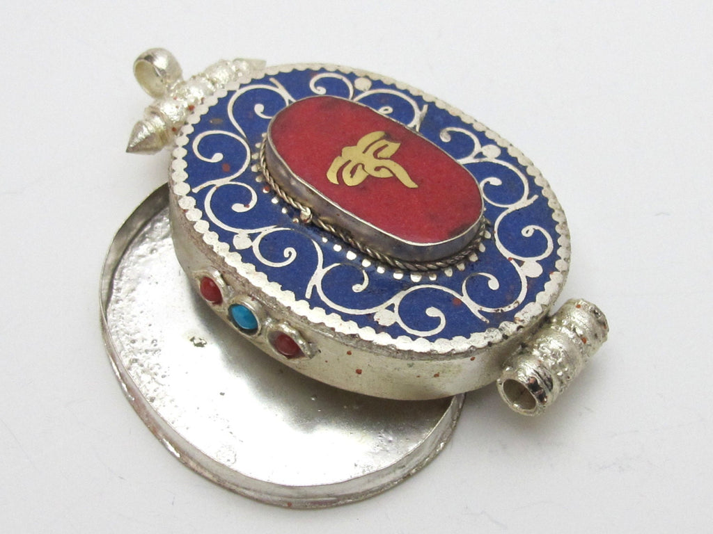 Large Size Tibetan Ghau prayer box buddha eye pendant with lapis inlay - PM143A
