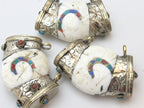 Tibetan silver capped ethnic naga conch shell double bail pendant with turquoise coral inlay - SP017