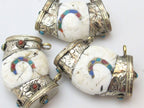 Tibetan silver capped ethnic naga conch shell double bail pendant with turquoise coral inlay - SP017