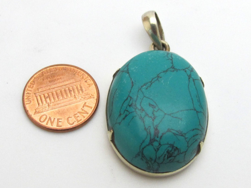 Oval Shape Tibetan turquoise pendant - PM146
