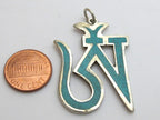 Tibetan silver plated Om pendant with turquoise inlay - PM147