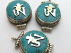 Small size Tibetan Turquoise inlaid Ghau prayer box Om pendant - PM151B