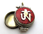 Small size Tibetan Ghau prayer box Om pendant with coral inlay - PM151A