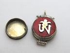 Small size Tibetan Ghau prayer box Om pendant with coral inlay - PM151A