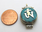 Small size Tibetan Turquoise inlaid Ghau prayer box Om pendant - PM151B