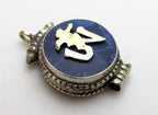 Small size Tibetan Ghau prayer box Om pendant with lapis inlay - PM151C