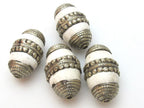 2 beads- Large Thick Tibetan Nepal Tribal naga conch shell silver color capped focal beads - CH033
