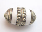 2 beads- Large Thick Tibetan Nepal Tribal naga conch shell silver color capped focal beads - CH033