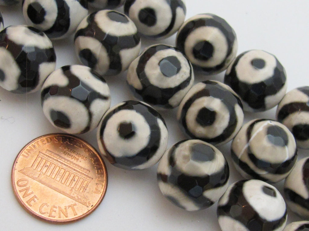Large Facet cut Tibetan agate dzi eye beads- 10 beads- 14 mm - GM239