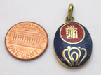 Small size Tibetan Kalachakra mantra pendant with lapis coral brass inlay- PM155