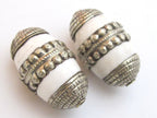 2 beads- Large Thick Tibetan Nepal Tribal naga conch shell silver color capped focal beads - CH033
