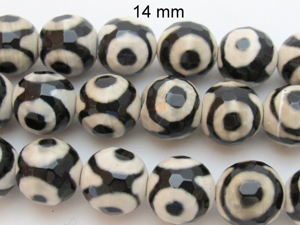 Large Facet cut Tibetan agate dzi eye beads- 10 beads- 14 mm - GM239