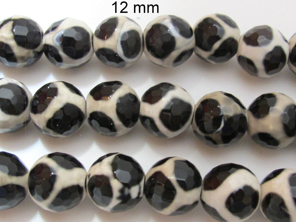 Tibetan faceted agate beads giraffe print 12 mm - 10 beads - GM240