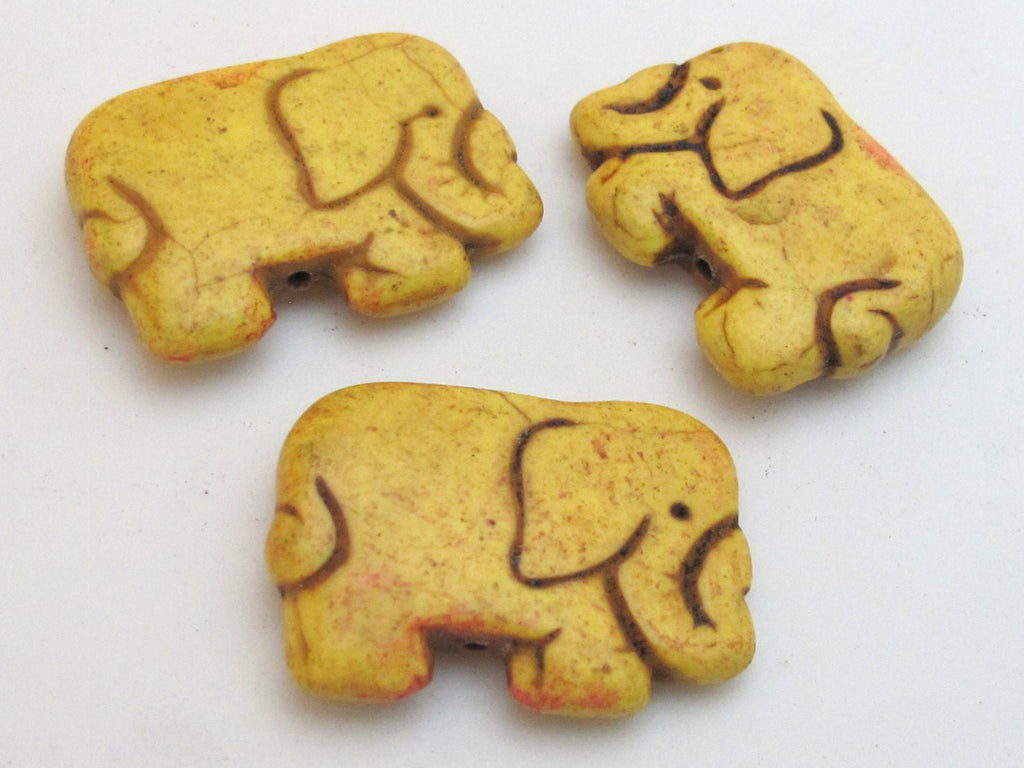 Yellow color howlite elephant shape bead pendant - 1 bead - GM242E