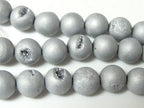 4 BEADS - 12 mm size - Beautiful Metallic silver druzy agate geode round beads - GM263