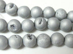 Beautiful Metallic silver druzy agate geode round beads 10 mm - 10 beads - GM245