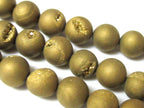 4 BEADS - 12 mm size - Beautiful Metallic Gold color druzy agate geode round beads - GM262