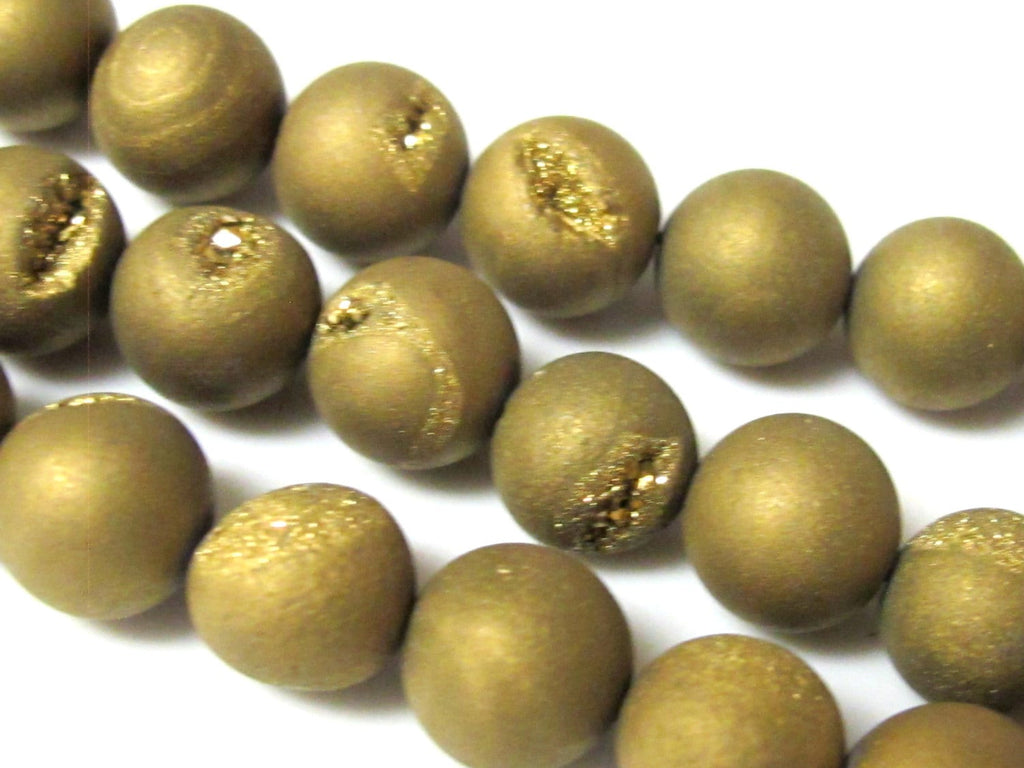 8 BEADS - 12 mm size - Beautiful Metallic Gold color druzy agate geode round beads - GM262