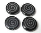 6 Beads-Spiral design etched Black Onyx gemstone beads - GM248