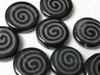 6 Beads-Spiral design etched Black Onyx gemstone beads - GM248