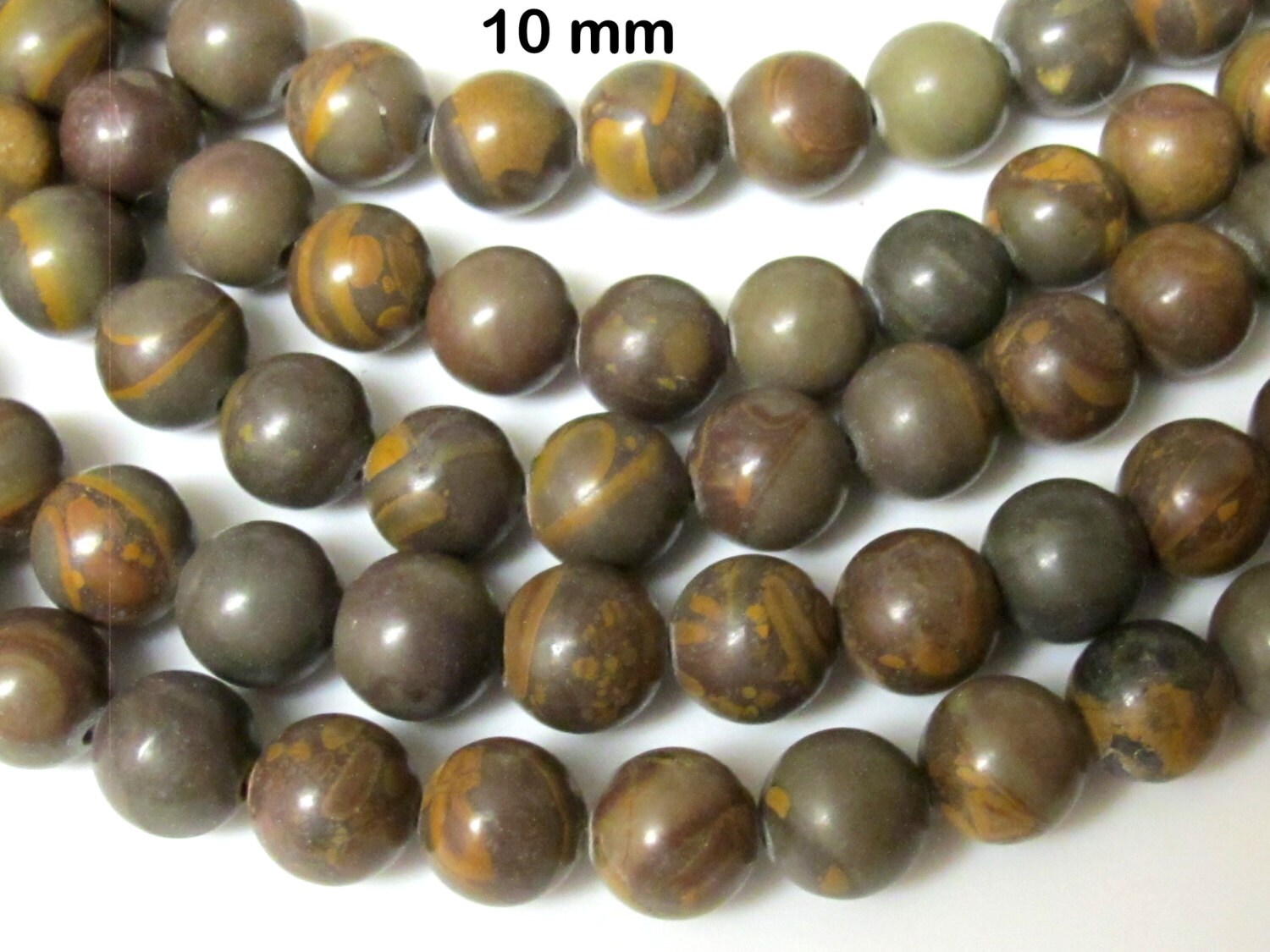 Earthy olive green brown tones Jasper gemstone beads 10 mm - 10 beads - GM252