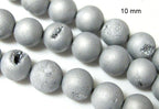 Beautiful Metallic silver druzy agate geode round beads 10 mm - 10 beads - GM245