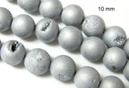4 BEADS - 12 mm size - Beautiful Metallic silver druzy agate geode round beads - GM263