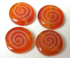 Etched Spiral design agate carnelian gemstone beads - 4 beads - GM247