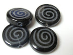 6 Beads-Spiral design etched Black Onyx gemstone beads - GM248