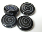 6 Beads-Spiral design etched Black Onyx gemstone beads - GM248