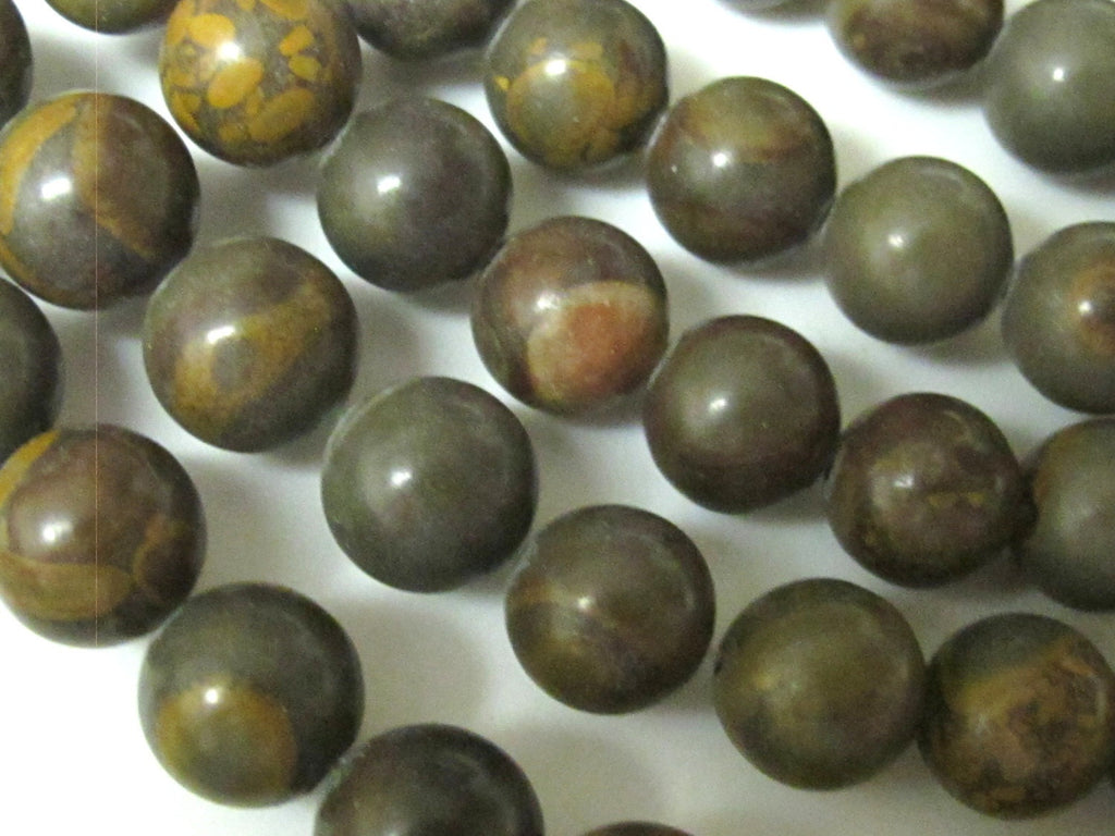 Earthy olive green brown tones Jasper gemstone beads 10 mm - 10 beads - GM252