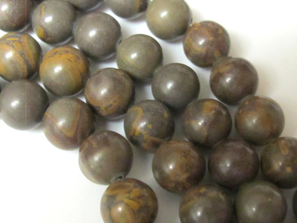 Earthy olive green brown tones Jasper gemstone beads 10 mm - 10 beads - GM252