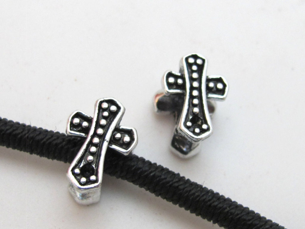 Large hole antiqued silver color cross beads - 2 beads - BD433A