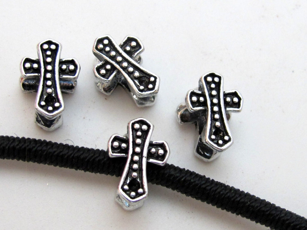 Large hole antiqued silver color cross beads - 2 beads - BD433A