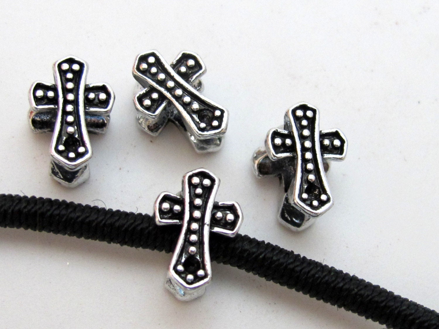 Large hole antiqued silver color cross beads - 2 beads - BD433A