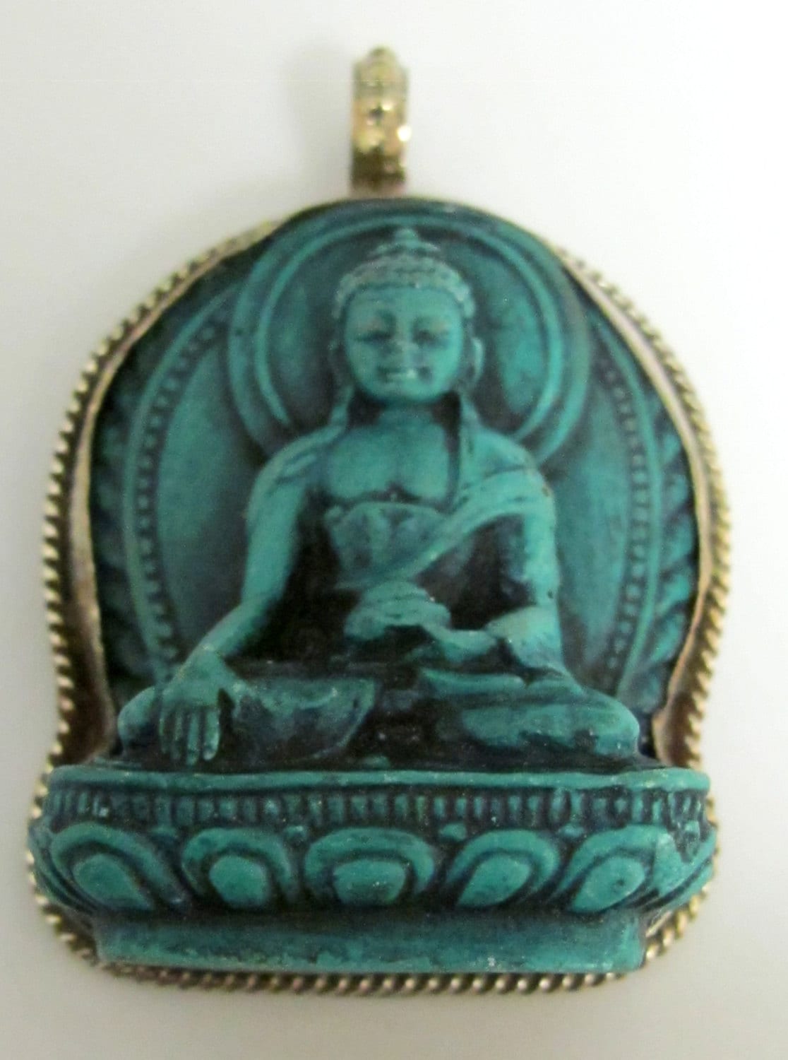 Meditating Green Buddha Tibetan pendant from Nepal -PS003A