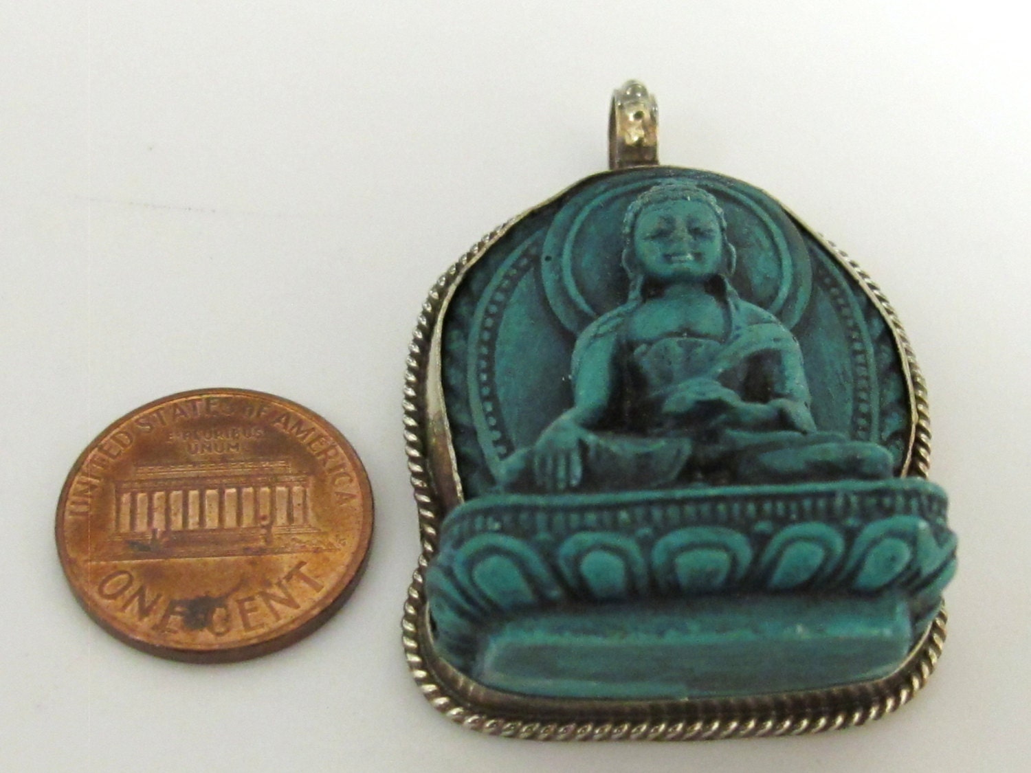 Meditating Green Buddha Tibetan pendant from Nepal -PS003A