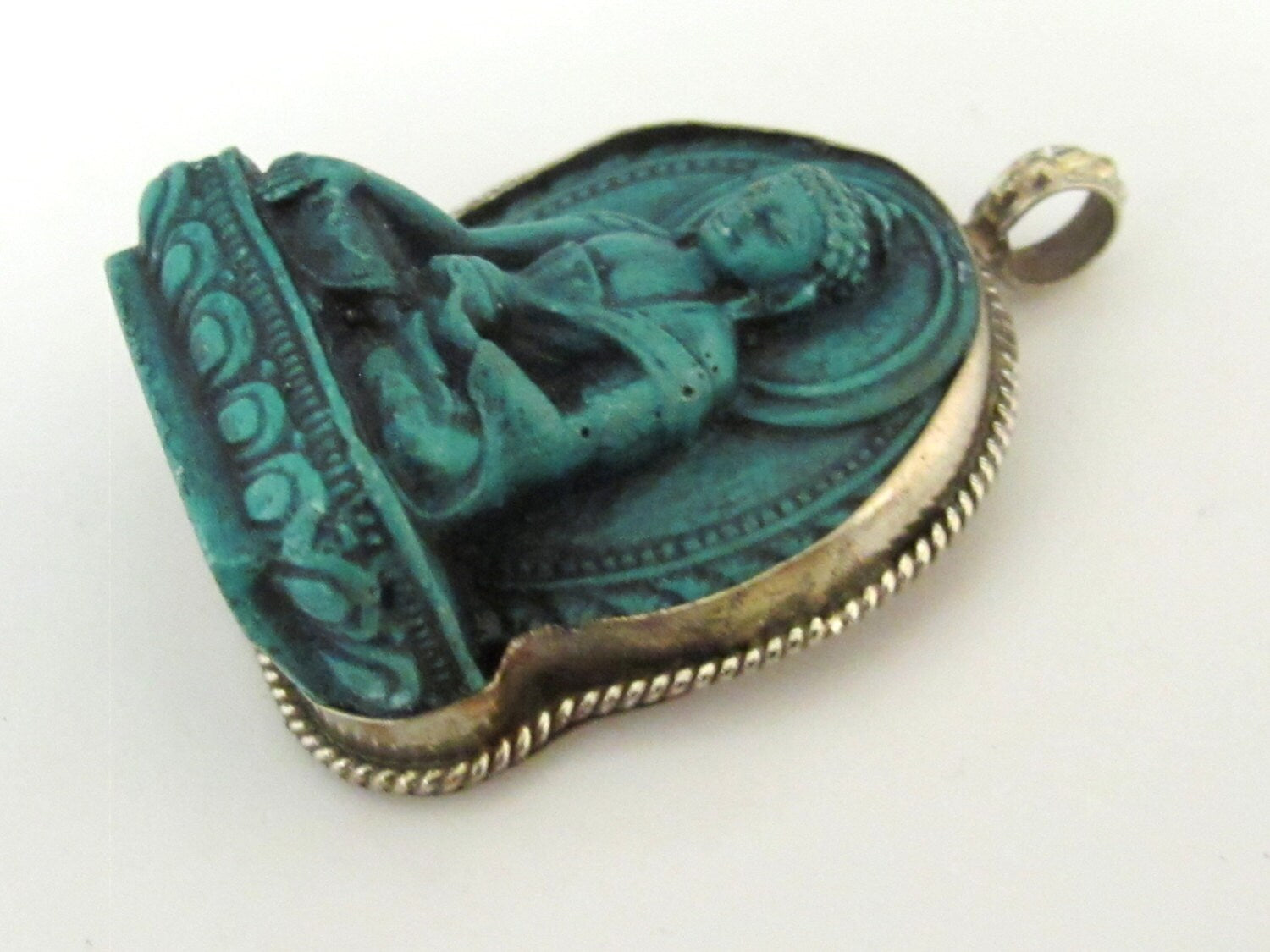 Meditating Green Buddha Tibetan pendant from Nepal -PS003A