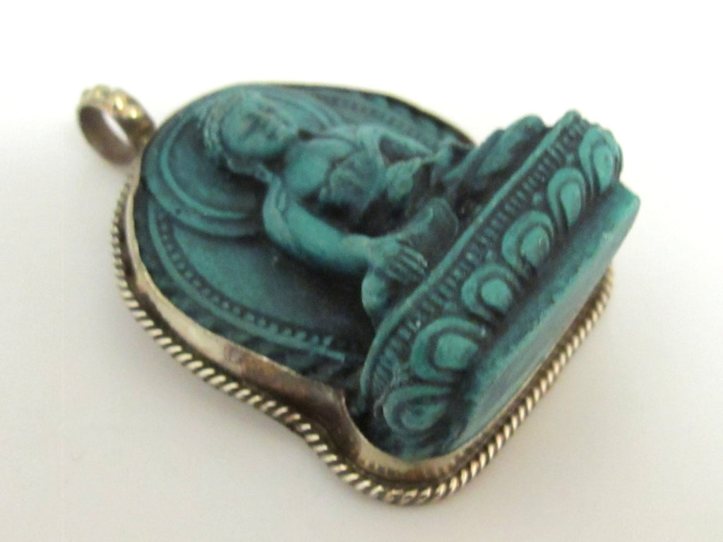 Meditating Green Buddha Tibetan pendant from Nepal -PS003A