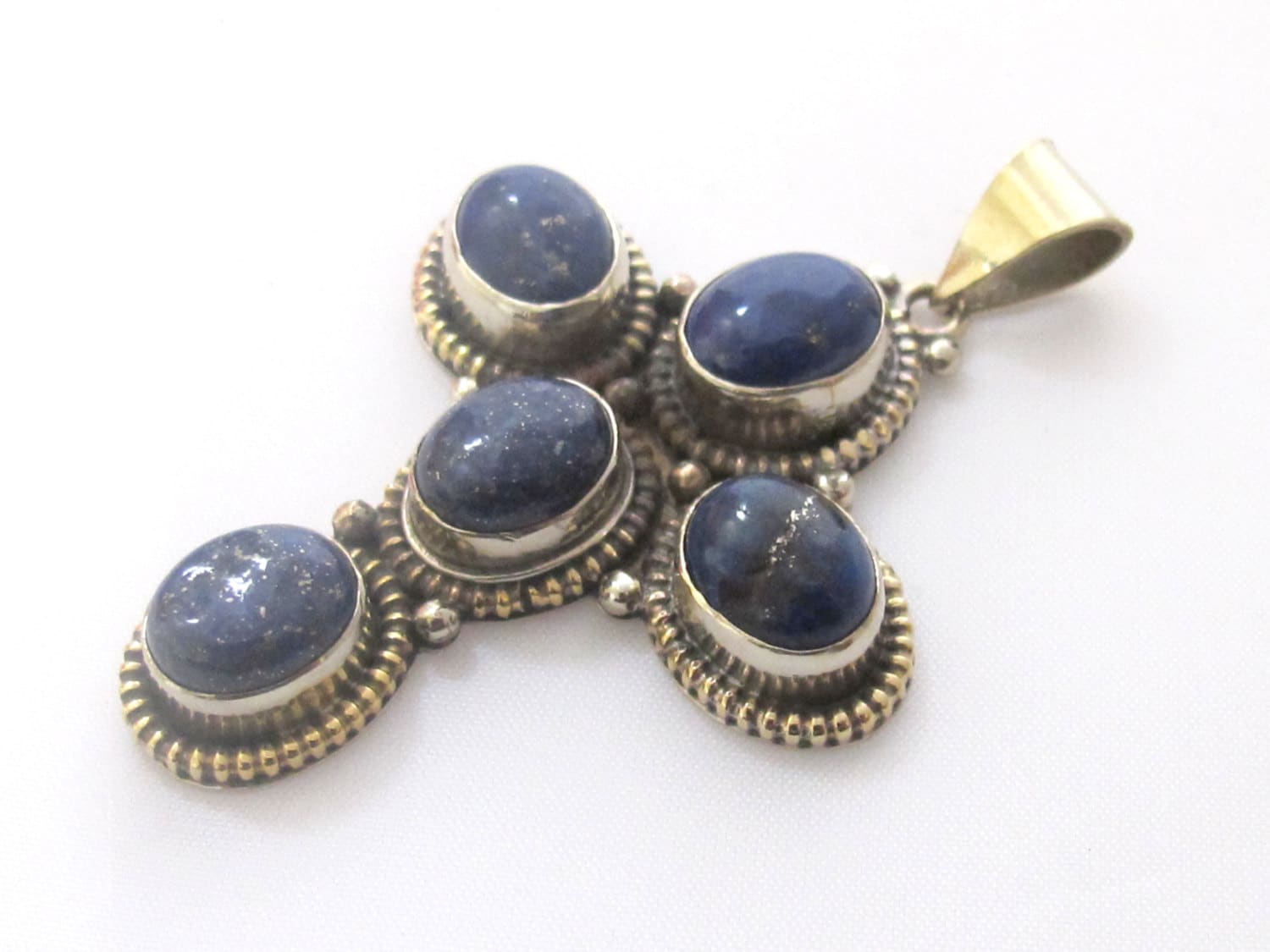 Tibetan silver himalayan Lapis Lazuli gemstone cross pendant - PM141B
