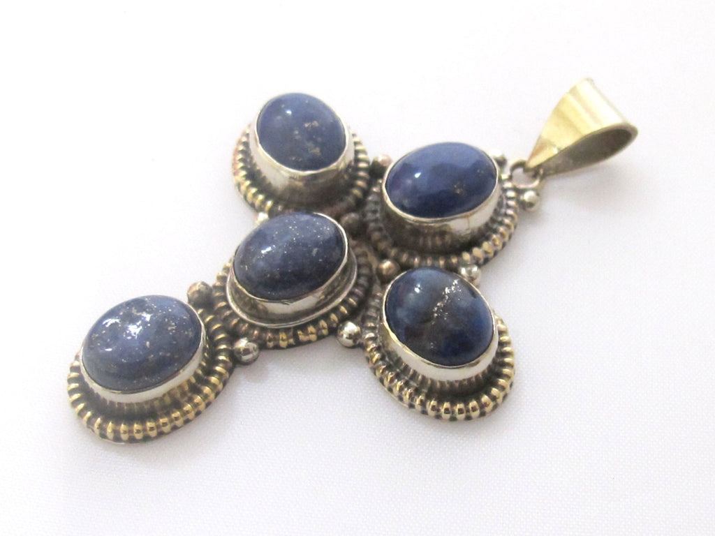 Tibetan silver himalayan Lapis Lazuli gemstone cross pendant - PM141B