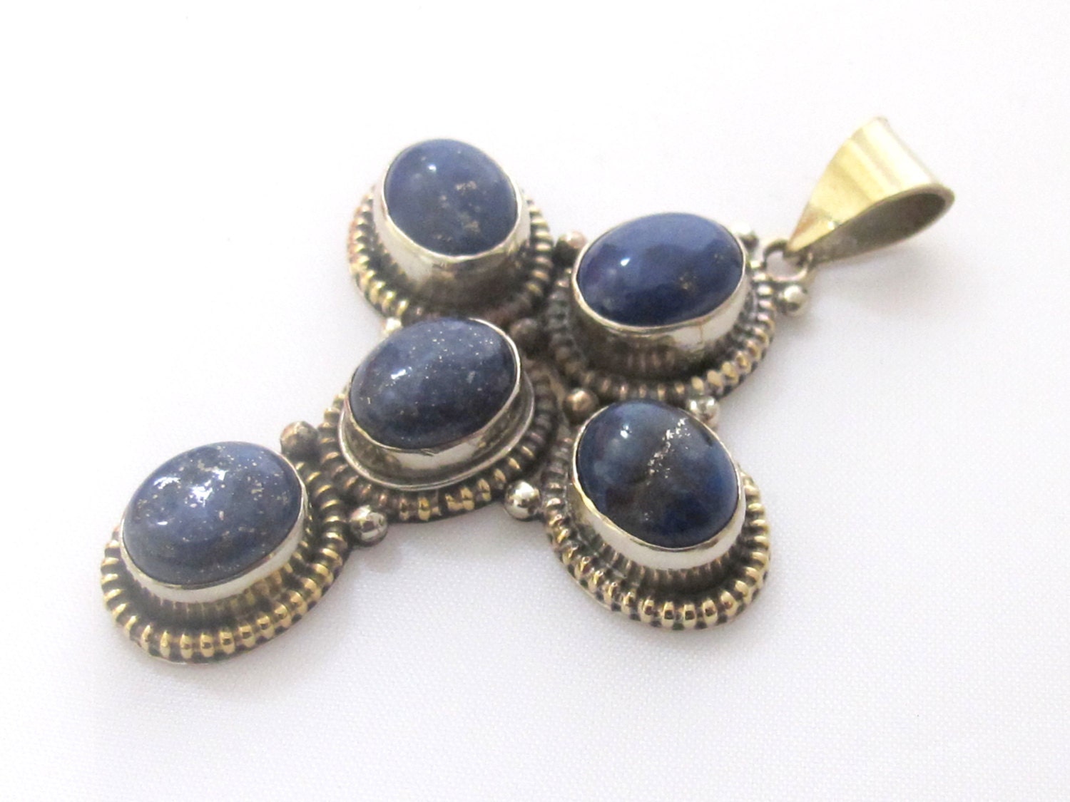 Tibetan silver himalayan Lapis Lazuli gemstone cross pendant - PM141B